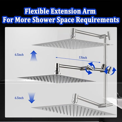 All Metal Rain Shower Head with Handheld Combo, YDmeet 10" Rainfall Shower Head, Stainless Steel Hand Wand, 3 Setting Diverter, Adjustable Extension Arm w/Lock Joints, Extra Long Hose, Brushed Nickel