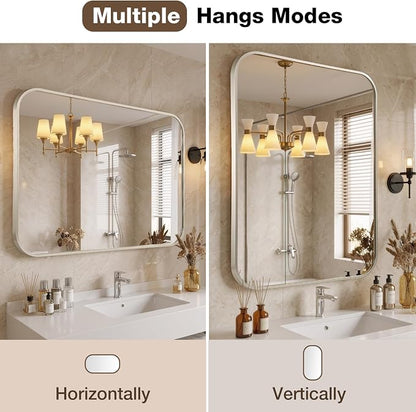 22"x30" Bathroom Mirror for Over Sink, Brushed Nickel Vanity Mirror | Aluminum Alloy Frame, Clear Reflection, Rust-Resistant, Vertical or Horizontal, Wall Mount, Bedroom and Entryway