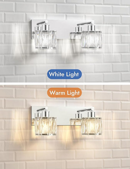 VOLISUN Crystal Vanity Lights - 2 Light Modern Stainless Steel Bathroom Light Over Mirror, Chrome Finish - UL Certificated (Exclude Bulb)
