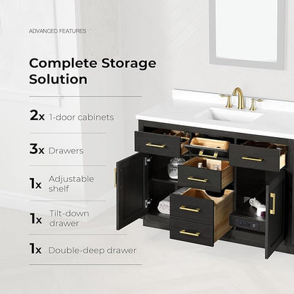 OVE Decors Bailey 48 in. W x 22 in. D x 34.5 in. H Bath Vanity in Matte Black Wood with White Premium Quality Countertop