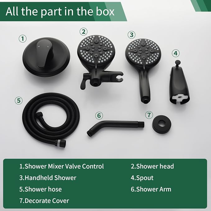 Shower Faucet Set with Tub Spout Tub and Shower Faucet Set Complete Dual Shower Head and Handheld Combo 2 in 1 Shower System with Tub Spout Tub and Shower Trim Kit Matte Black L829-7