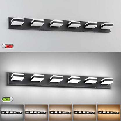 SOLFART Bathroom Light Fixtures, 5 Color Temperature Modern Vanity Lights, Black 6 Lights LED Lighting Light Color Adjustable 5CCT