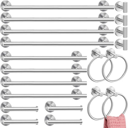 Gisafai 20 Pcs Brushed Nickel Bathroom Accessories Hardware Set Silver Towel Racks for Bathroom SUS304 Stainless Steel 23.6 Inch Brushed Towel Bar Ring Toilet Paper Holder Robe Hooks Wall Mounted