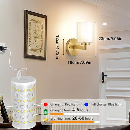 Battery Operated Wall Sconce Set of 2, Wireless Wall Sconce with Remote,10000mAh Rechargeable RGB Dimmable Bathroom Light Fixtures with Double Clear Glass Shade NOT Hardwired