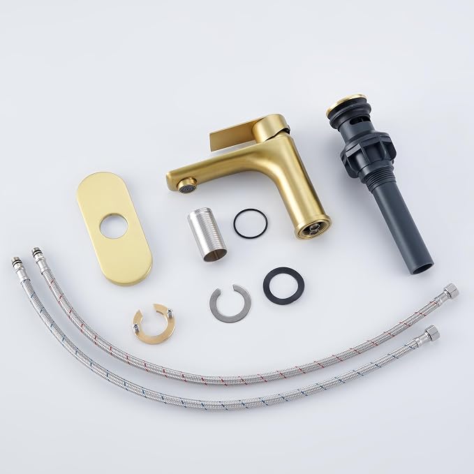 TONNY Single Handle Gold Bathroom Faucet | Stainless Steel Vanity Faucet with Deck Plate for 1 or 3 Holes, with Pop Up Drain for Vessel Sink Laundry Lavatory RV