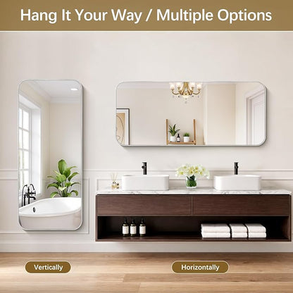 DESBING 55"x24" Bathroom Mirror for Over Sink, Silver Framed Wall Mirror | High-Definition Shatterproof Vanity Mirror with Rounded Corner for Bedroom Living Room Entryway Horizontally or Vertically