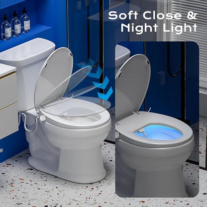 Round Heated Toilet Seat with Night Light, Three Temperature Settings Heated Seat,70 in Power Cord, Fit Round Toilet, Cold Water Bidet Function Toilet Seat With Slow Close