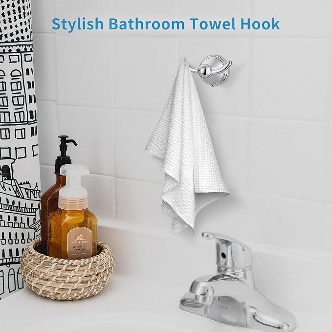 FILTA Bathroom Towel Hooks, Polished Chrome Robe & Towel Hooks for Wall Mounted, Traditional Towel and Robe Hooks for Hanging Towels, Bath Towel Holder for Shower(2 Pack)