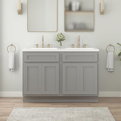 Vanity Art 48 Inch Bathroom Base Cabinet Only, Double Sink Top (Not Include Sink) with Door & Soft Close Hinge, Unassembled Floor Cabinet, Grey, 2ea 24 Inch Combo