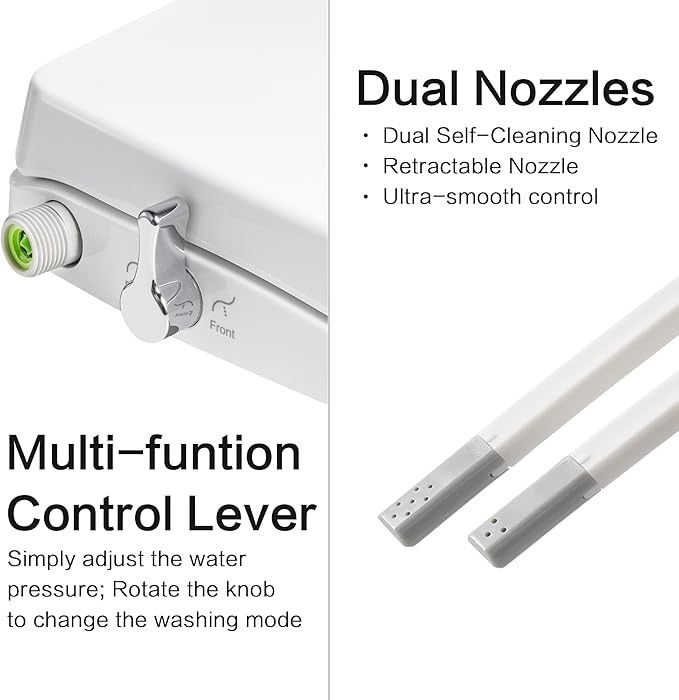 Bidet Seat for Elongated Toilet Seat Non-Electric Soft Close with Quick Release Hinges for Easy Clean Dual Nozzle Front and Rear Wash(PG303A)