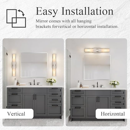 VitaLink 24” Bathroom Vanity Light, Satin Nickel 2-Light Frosted Glass Wall Lights for Bathroom Hardwired Wall Mount Lighting Fixtures for Living Room Bedroom E12