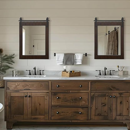 Besdomus Rustic Bathroom Farmhouse Mirror: 22"x30" Dark Brown Barn Door Solid Cedar Wood Frame Vanity Mirror - Wall Mounted Mirror for Hallway/Living Room/Bathroom - Rustic Decor for Fashion-Conscious