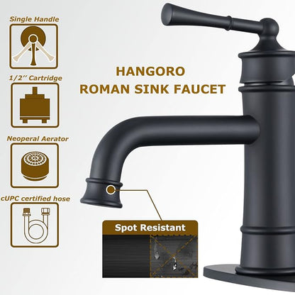 Antique Brass Bathroom Faucet,Matte Black Bathroom Sink Faucet | 1 or 3 Hole, With Pop Up Drain & Supply Lines Included, Ideal for Vanity, Lavatory, RV, Farmhouse