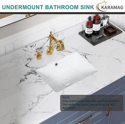16 Inch Undermount Bathroom Sink Small Rectangle Undermount Sink White Ceramic Under Counter Bathroom Sinks with Overflow (15.70"x11.69")