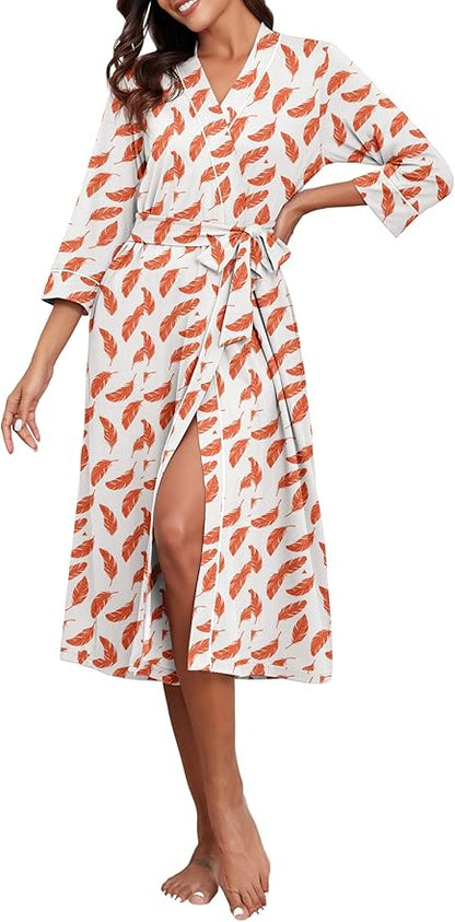 PrinStory Womens Robe Long Knit Bathrobe Lightweight Soft Robes Ladies Bath Robe