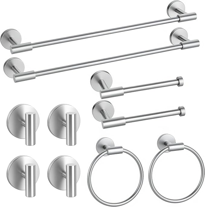 Brushed Nickel Bathroom Hardware Set 10 PCS, Towel Bar Set Brushed Nickel, Bathroom Accessories Fixtures Stainless Steel, Towel Racks for Bathroom, Bathroom Towel Holders, Towel Hooks & Rings, 19in