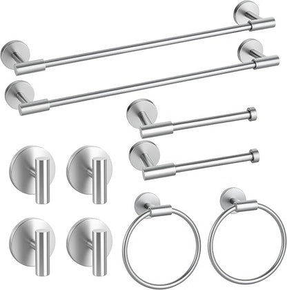 Brushed Nickel Bathroom Hardware Set 10 PCS, Towel Bar Set Brushed Nickel, Bathroom Accessories Fixtures Stainless Steel, Towel Racks for Bathroom, Bathroom Towel Holders, Towel Hooks & Rings, 19in
