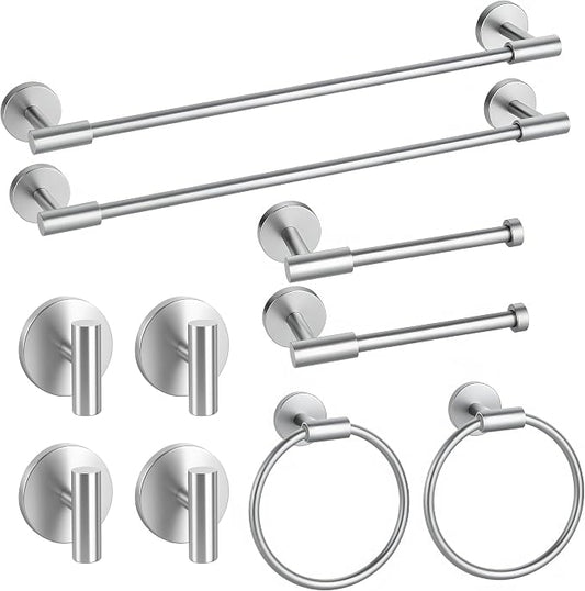 Brushed Nickel Bathroom Hardware Set 10 PCS, Towel Bar Set Brushed Nickel, Bathroom Accessories Fixtures Stainless Steel, Towel Racks for Bathroom, Bathroom Towel Holders, Towel Hooks & Rings, 19in