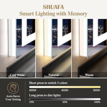 48X36 Inch Frontlit+ Backlit LED Bathroom Mirror with Lights | Bathroom Vanity Mirror for Wall, Ultra-Clear Tempered Glass, Shatter-Proof, Anti-Fog and Memory Function, ETL Listed