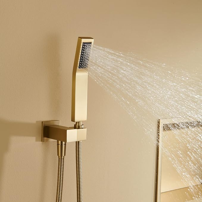 Rain Shower System 12 Inches Shower Combo Set Brushed Gold Wall Mount Faucet Bathroom Faucets with Rainfall Shower Head and Hand Shower