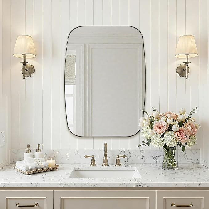 Oval Mirror for Bathroom, 22x30 Brushed Nickel Oblong Bathroom Mirror for Vanity with Stainless Steel Metal Frame, Modern Anti Rust Wall Mounted