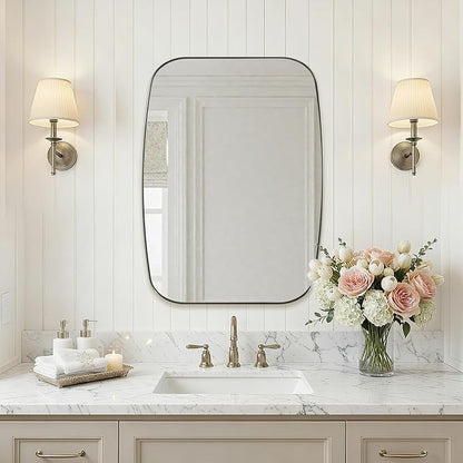 Oval Mirror for Bathroom, 22x30 Brushed Nickel Oblong Bathroom Mirror for Vanity with Stainless Steel Metal Frame, Modern Anti Rust Wall Mounted