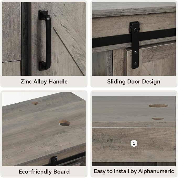 60" Barn Door Bathroom Vanity with 6 Drawers and Two Doors, Farmhouse Style Standing Pedestal Cabinet Without Sink