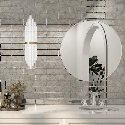 Peel and Stick Antique Beveled Mirror Tile Subway Mirror Backsplash 3x12 Inch for Kitchen Bathroom Wall (20 Pcs, 5 SQ.FT.)