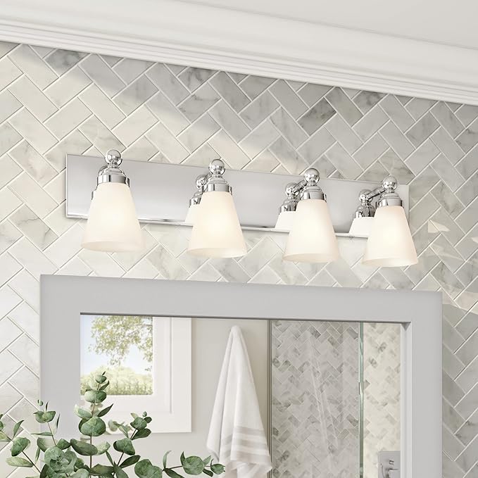 Designers Fountain 4-Lights Hudson Vanity Light Fixture, 29.75 Inch Wall Mount Sconce for Bathroom, Bedroom or Mirror, Chrome, 6494-CH