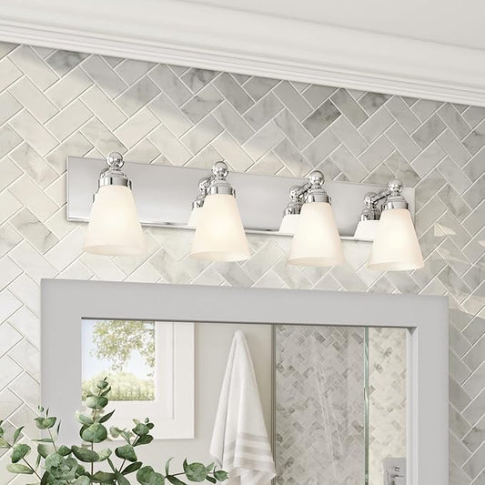 Designers Fountain 4-Lights Hudson Vanity Light Fixture, 29.75 Inch Wall Mount Sconce for Bathroom, Bedroom or Mirror, Chrome, 6494-CH