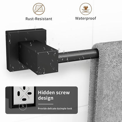 4 Pieces Matte Black Bathroom Hardware Accessories Set, 16 Inch Bath Towel Holder Sets with Toilet Paper Holder, Stainless Steel Towel Racks for Bathroom Wall Mounted
