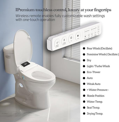 Electric Heated Bidet Toilet Seat with Remote, Elongated, X60L | Instant Warm Water, Heated Seat, Warm Air Drying, Slow Close Lid, LED Display, Nightlight