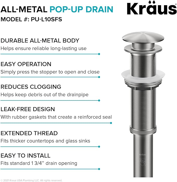 KRAUS Pop-Up Drain in Chrome, PU-10CH
