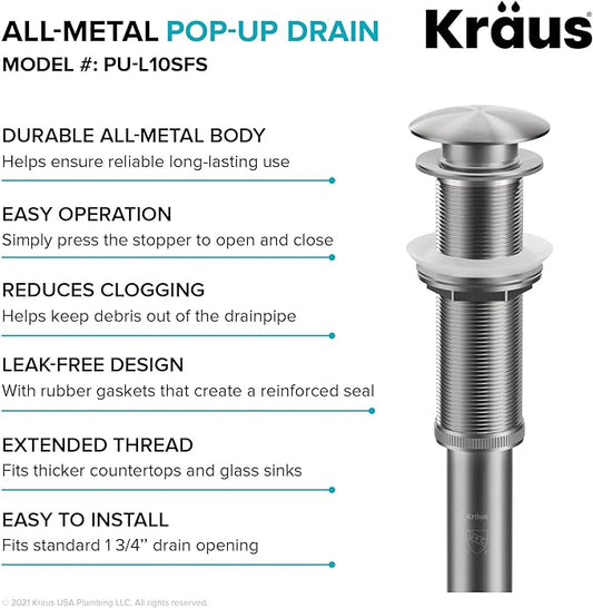 KRAUS Pop-Up Drain in Chrome, PU-10CH
