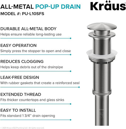 KRAUS Pop-Up Drain in Satin Nickel, PU-10SN