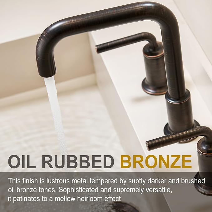Oil Rubbed Bronze Bathroom Faucet, Solid Brass Bathroom Faucet | 8 Inch Widespread Bathroom 3 Hole Faucet for Sink, 2 Handle Bronze Bath Faucet with Pop Up Drain Supply Line, BF503-ORB