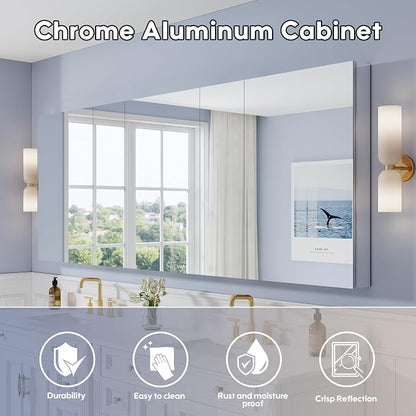 96" x 36" Bathroom Medicine Cabinet with Mirror, Anodized Chrome Aluminum Frame, Surface Mount or Recessed Medicine Cabinet with Mirror, Bathroom Mirror with Storage, Five Doors