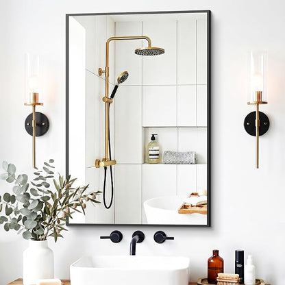 Bathroom Mirror for Wall, 2 Pack 36"x24" Black Vanity Mirror | Sturdy Rectangular Metal Frame, HD Tempered Glass, Hangs Horizontally or Vertically in Bedroom, Living Room, Entryway