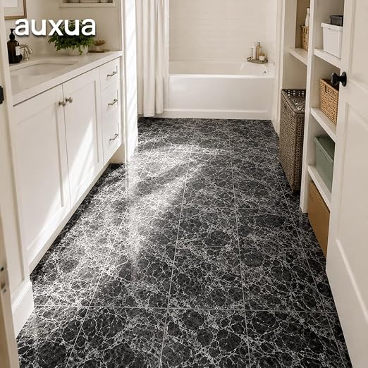 Marble Grain 12x12 Inch Peel and Stick Floor Tile, Granite Smoke, 20 PCS | NO Grout, NO Mess, For Kitchen Backsplash, Bathroom Update, Non-Slip & Scratch-Resistant