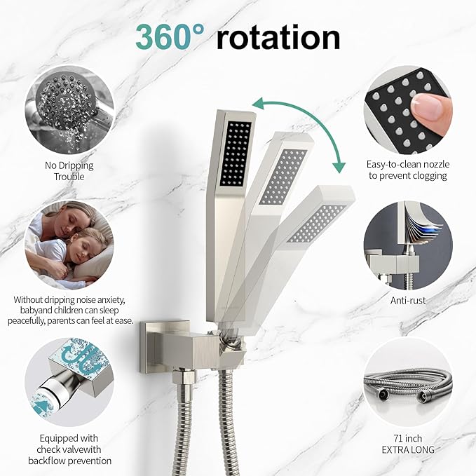 SR SUN RISE Shower Faucet - 16 Inch Rain Shower System - All Metal Shower Fixtures - Brushed Nickel