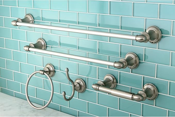 Kingston Brass BAHK2612478SN Provence 5-Piece 18-Inch and 24-Inch Towel Bars Bathroom Accessory Set in Brushed Nickel