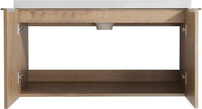 36" Floating Bathroom Vanity with Sink, 36 inch Sinle Sink Mordern Wall Mounted Bathroom Vanity Combo, Brown Bath Wall Hung Cabinet Set with Storage (006-Imitative Oak, 36 * 18)