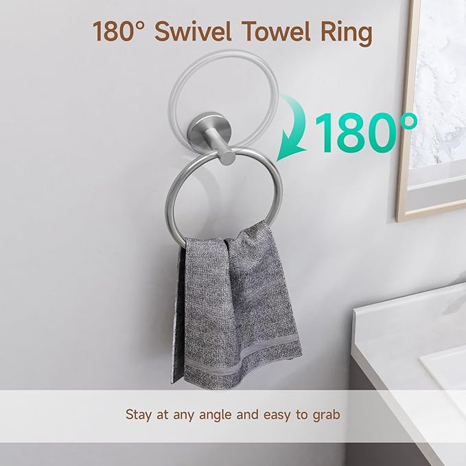 8PCS Brushed Nickel Bathroom Hardware Set, 24-Inch Towel Bar Set | Durable SUS304 Stainless Steel Bathroom Accessories Set, Towel Racks for Bathroom Wall Mounted, Modern Home Decor