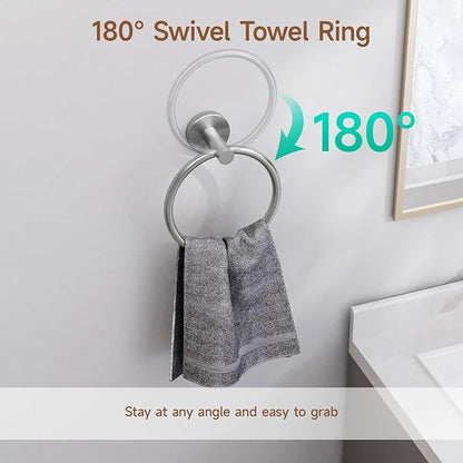 8PCS Brushed Nickel Bathroom Hardware Set, 24-Inch Towel Bar Set | Durable SUS304 Stainless Steel Bathroom Accessories Set, Towel Racks for Bathroom Wall Mounted, Modern Home Decor
