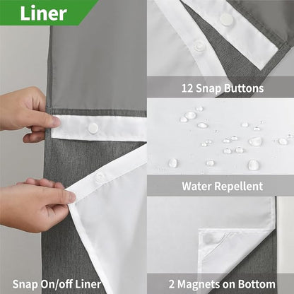 eachope No Hook Fabric Shower Curtain with Snap-in Liner,54x80Charcoal Grey | Linen Texture,230GSM Thick Fabric,Hotel Luxury Decor,Mesh Window,Waterproof & Machine Washable,for Shower Stall or Bathroom