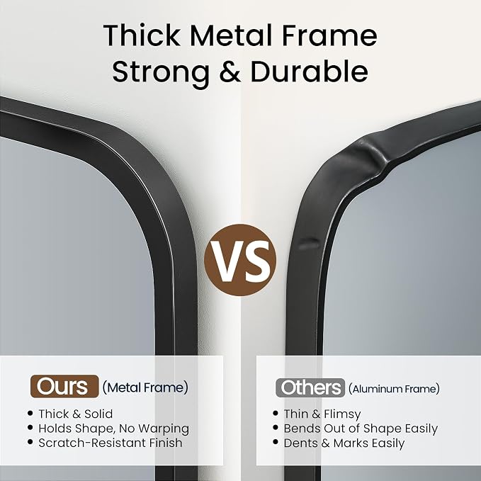30x36 Inch Matte Black Rounded Rectangle Bathroom Vanity Mirror | For Over-Sink Bathrooms, Powder-Coated Iron Frame, Layered Shadow Box Look, Two-Way Mount, Protective Packaging