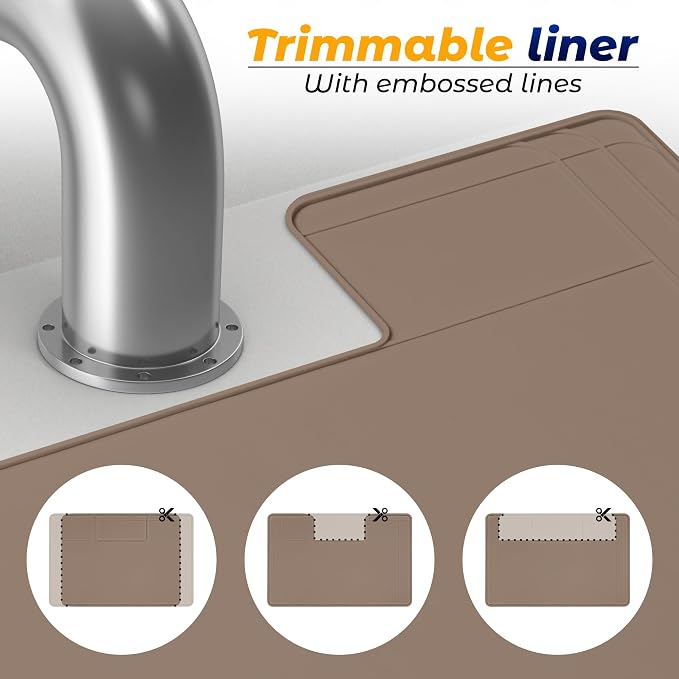 The Original Under Sink Mat - Silicone Waterproof mat, Trimmable, Easy to Clean, Kitchen cabinet liner, Under sink protector mats, Drip Tray with Lip - 34" x 22" or smaller