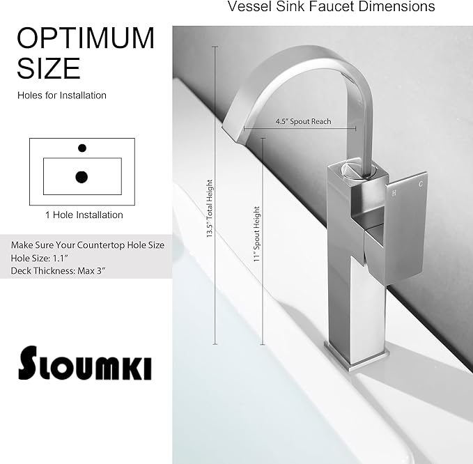 Brushed Nickel Single Handle Tall Bathroom Faucet，Vessel Sink Faucet Waterfall Bathroom Faucet Single Hole Lavatory Vanity Tap Single Hole Bar Sink Faucet with Pop Up Drain and Supply Lines,SL50044BN