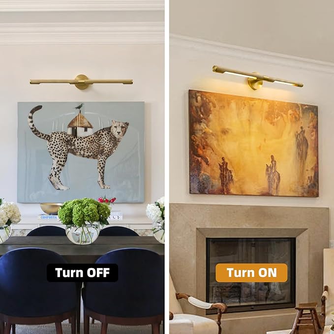 Museum Gallery Bathroom Picture Light - 30 Inch Long Gold Brass Dimmable Hardwired Wall Sconces with E12 Bulb - Frame Pictures Art Deco Sconce Lights for Painting Photo Artwork Library Vanity Over