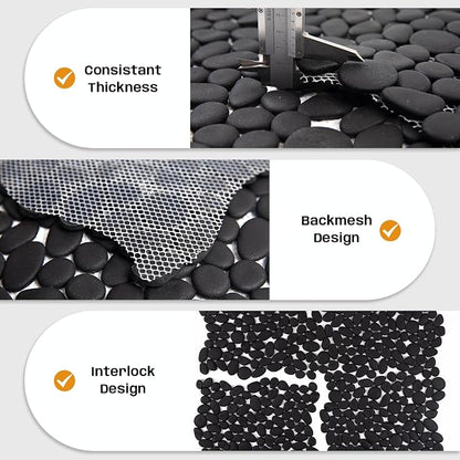 Pebble Tile for Shower Floor, 12"x12" Black Pebble Tiles, 5 SqFt | Slip-resistant Pebble Floor Tile for Bathroom, Shower, Kitchen Walls & Outdoor Areas, Mesh-Backed Easy to Install